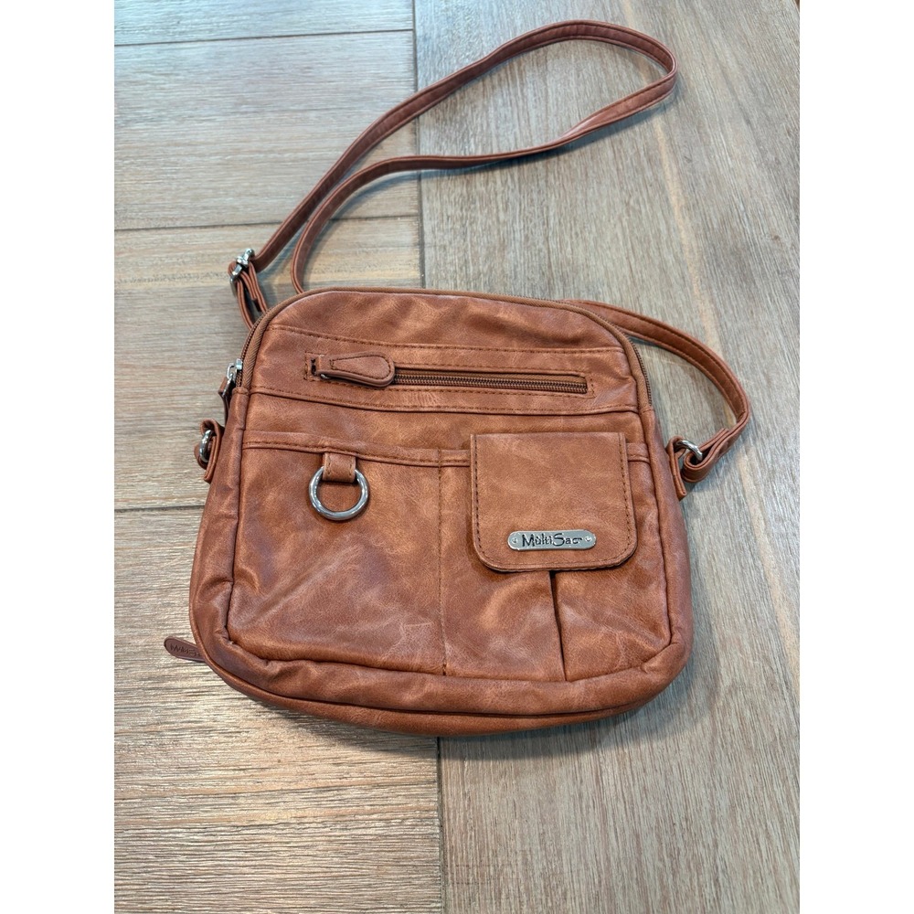 Multi Sac Brown‎ Faux Leather Crossbody Bag Organizer Multiple Pockets